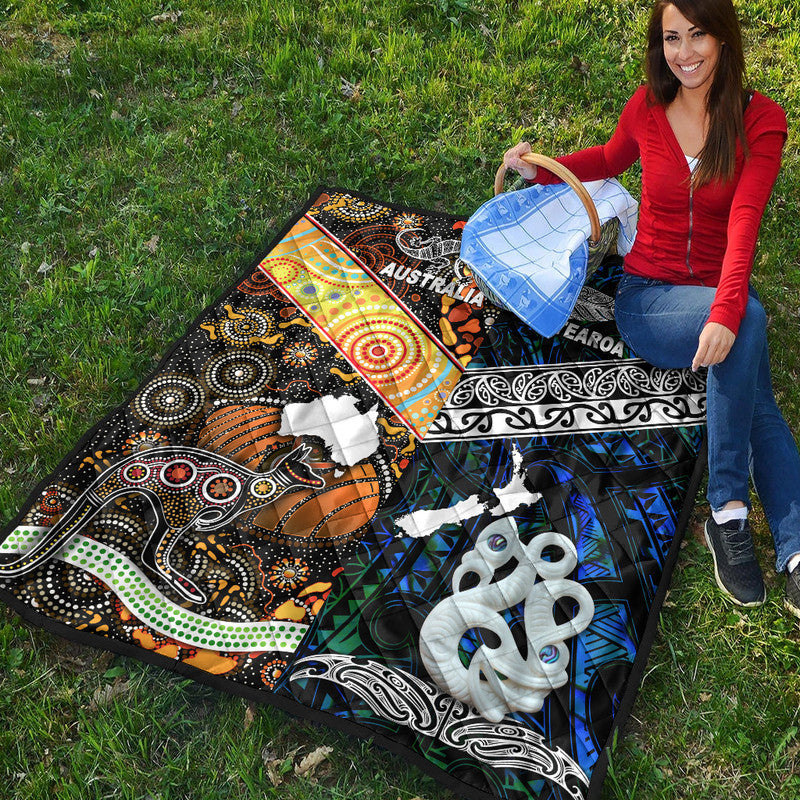 New Zealand Maori Aotearoa and Australia Aboriginal Premium Quilt Together Blue LT8 - Wonder Print Shop