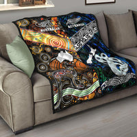 New Zealand Maori Aotearoa and Australia Aboriginal Premium Quilt Together Blue LT8 - Wonder Print Shop