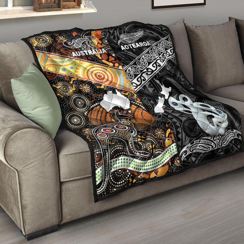 New Zealand Maori Aotearoa and Australia Aboriginal Premium Quilt Together Black LT8 - Wonder Print Shop
