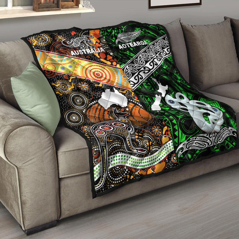 New Zealand Maori Aotearoa and Australia Aboriginal Premium Quilt Together Green LT8 - Wonder Print Shop