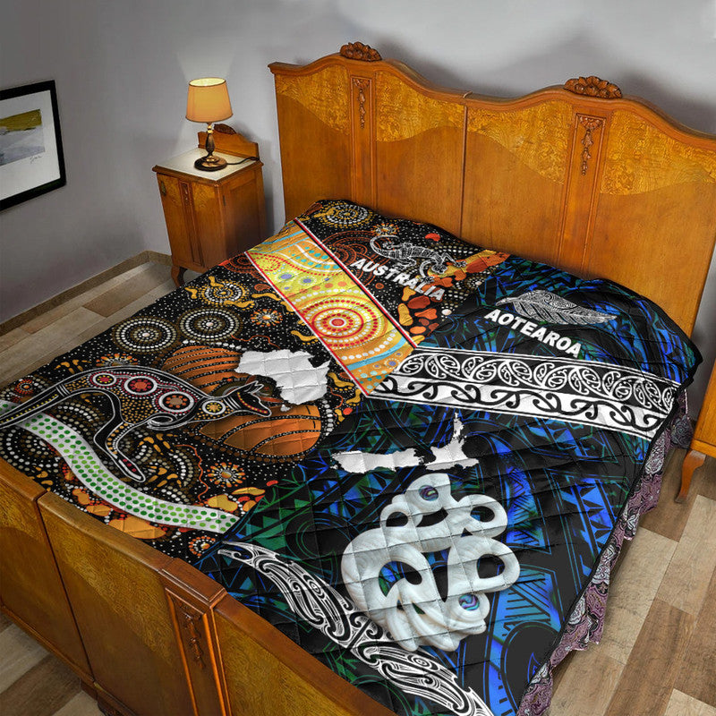 New Zealand Maori Aotearoa and Australia Aboriginal Premium Quilt Together Blue LT8 - Wonder Print Shop
