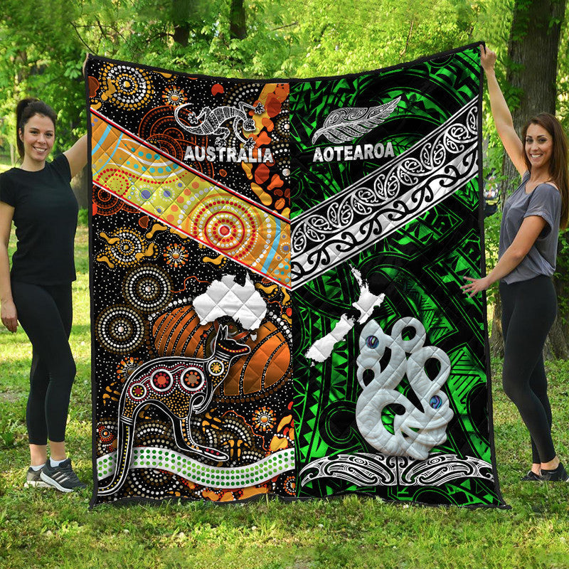 New Zealand Maori Aotearoa and Australia Aboriginal Premium Quilt Together Green LT8 - Wonder Print Shop