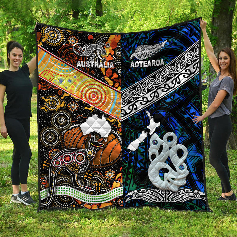 New Zealand Maori Aotearoa and Australia Aboriginal Premium Quilt Together Blue LT8 - Wonder Print Shop