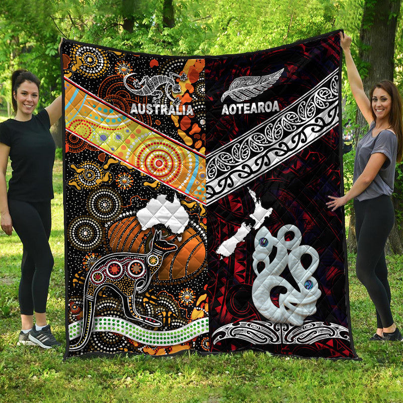 New Zealand Maori Aotearoa and Australia Aboriginal Premium Quilt Together Red LT8 - Wonder Print Shop