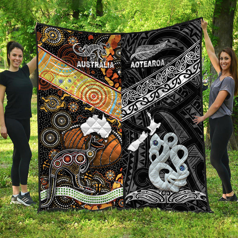 New Zealand Maori Aotearoa and Australia Aboriginal Premium Quilt Together Black LT8 - Wonder Print Shop