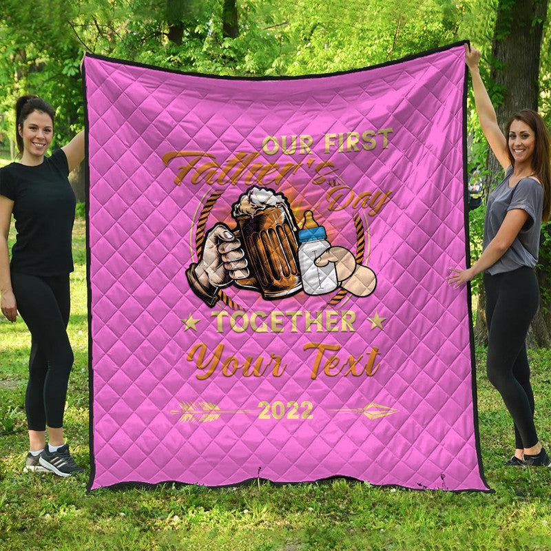 custom-father-day-premium-quilt-our-first-father-day-simple-style-pink