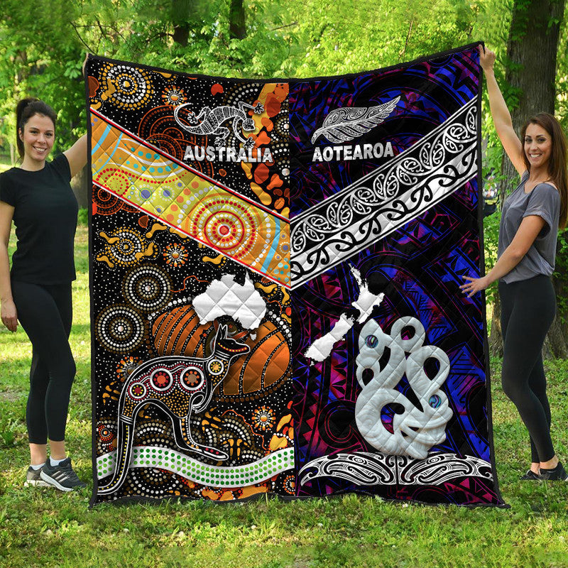 New Zealand Maori Aotearoa and Australia Aboriginal Premium Quilt Together Purple LT8 - Wonder Print Shop