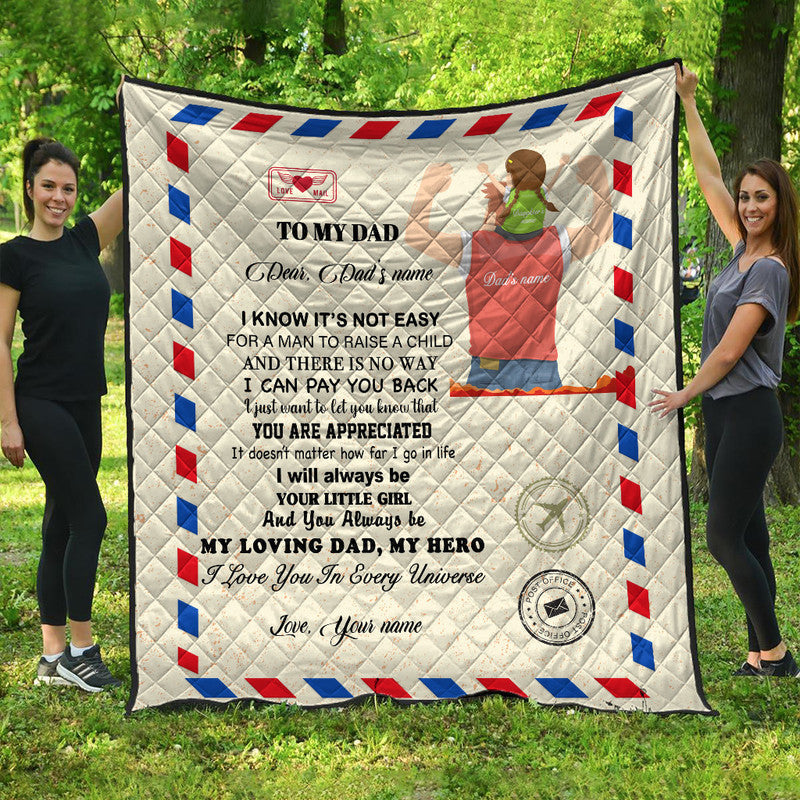 (Custom) Father Day Premium Quilt Letter From Daughter Simple Style NO.1 LT8 - Wonder Print Shop