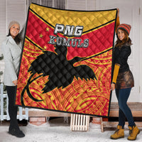 Premium quilt with red, yellow, and black diamond quilting and PNG Kumuls logo