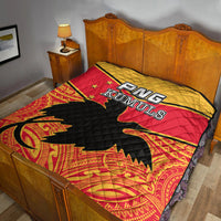Premium quilt with red, yellow, and black diamond quilting and PNG Kumuls graphic text