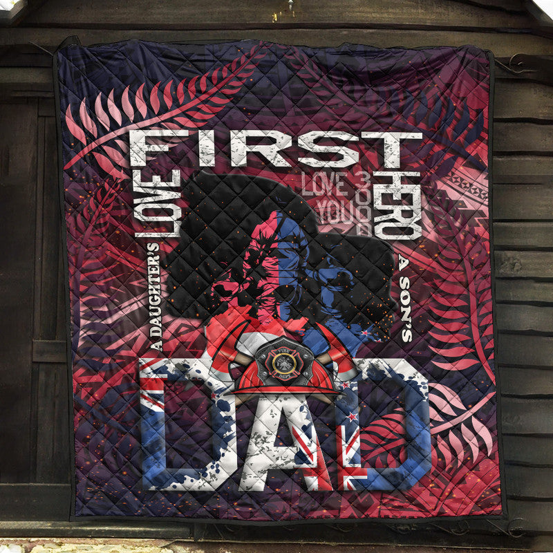 (Custom Personalised) Fathers Day - New Zealand Firefighter Dad Premium Quilt - Maori Pattern - Wonder Print Shop