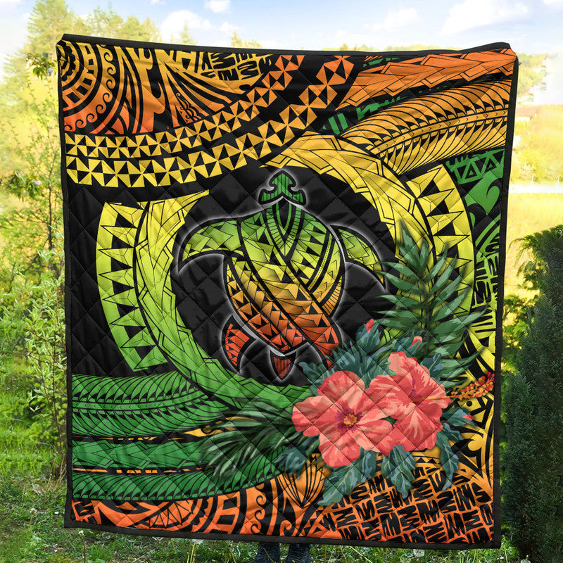 Polynesian Turtle Premium Quilt Circle Turtle Hibiscus Reggae - Wonder Print Shop