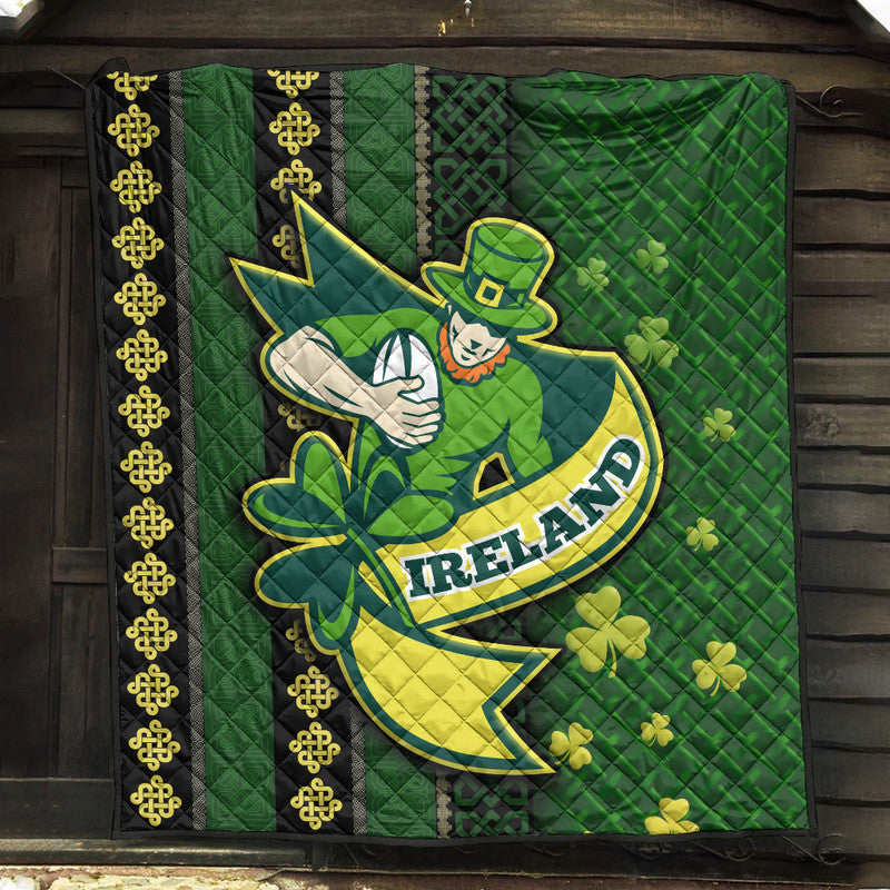 Ireland Celtic Knot Rugby Premium Quilt Irish Gold and Green Pattern - Wonder Print Shop