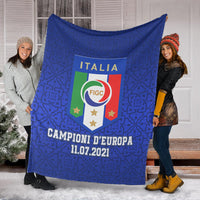 Blue Italy Champions d’Europa blanket with FIGC crest and 11.07.2021, large draped view