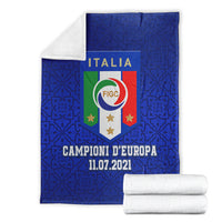 Blue Italy Champions d’Europa blanket with white backing and folded white fleece roll
