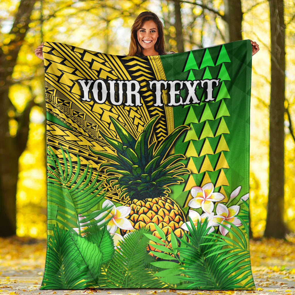 custom-personalised-hawaii-pineapple-premium-blanket-plumeria-frangipani-mix-tribal-pattern