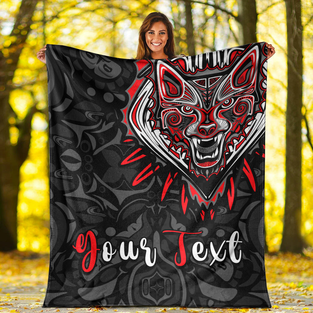 custom-personalised-canada-wolf-premium-blanket-haida-and-maple-leaf
