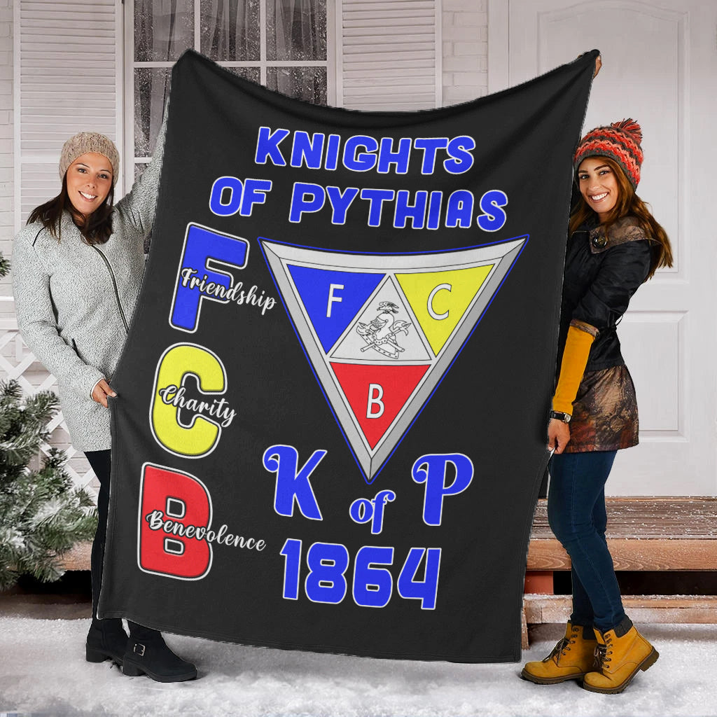Black draped Knights of Pythias premium blanket with crest, 1864, and K of P