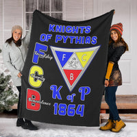 Black draped Knights of Pythias premium blanket with crest, 1864, and K of P