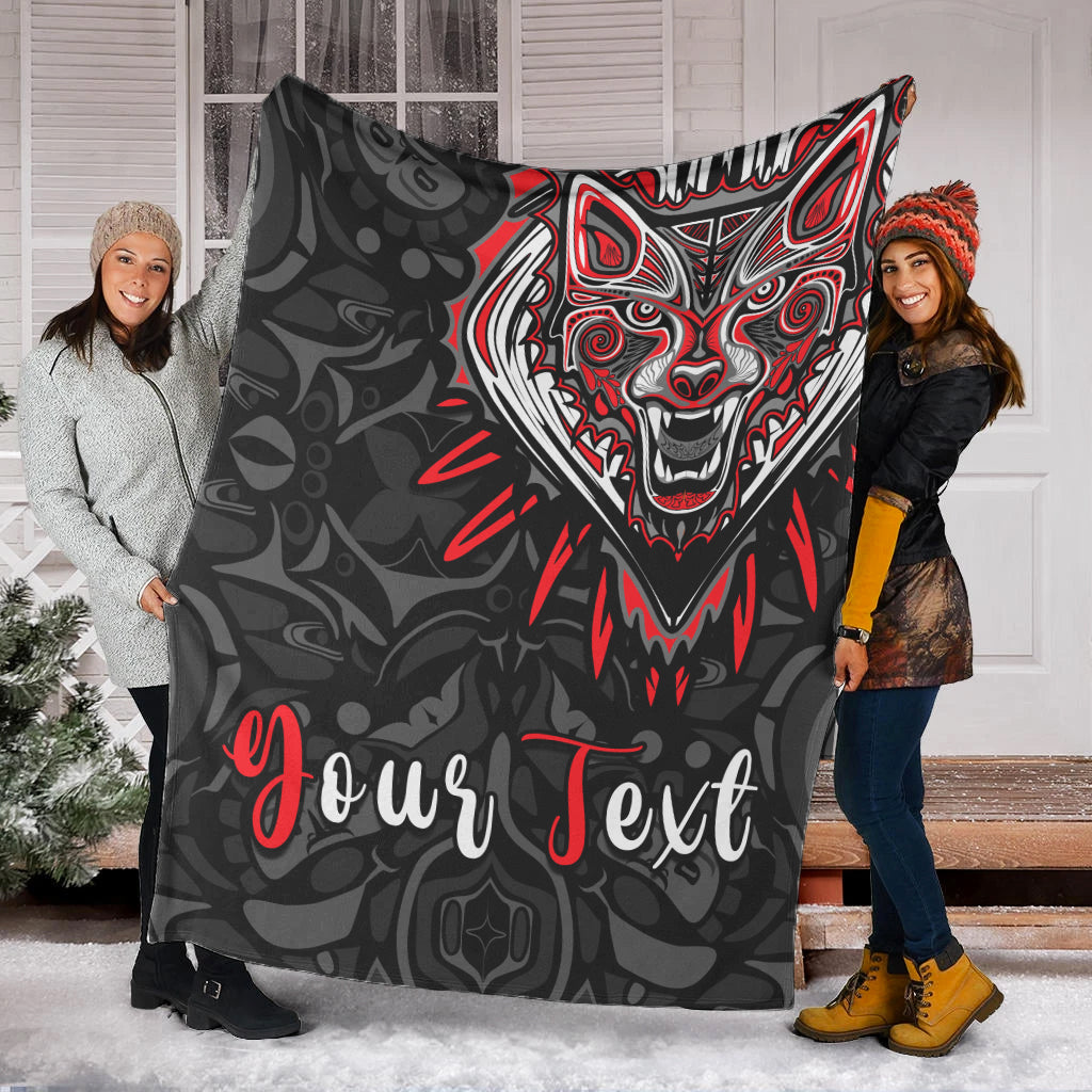 custom-personalised-canada-wolf-premium-blanket-haida-and-maple-leaf