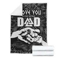Folded black Viking dad blanket with 'I LOVE YOU DAD' print and white underside