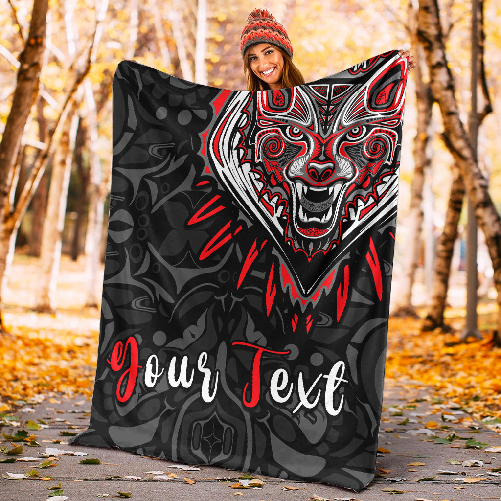 custom-personalised-canada-wolf-premium-blanket-haida-and-maple-leaf