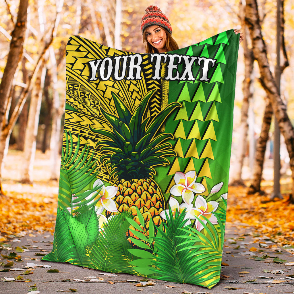 custom-personalised-hawaii-pineapple-premium-blanket-plumeria-frangipani-mix-tribal-pattern