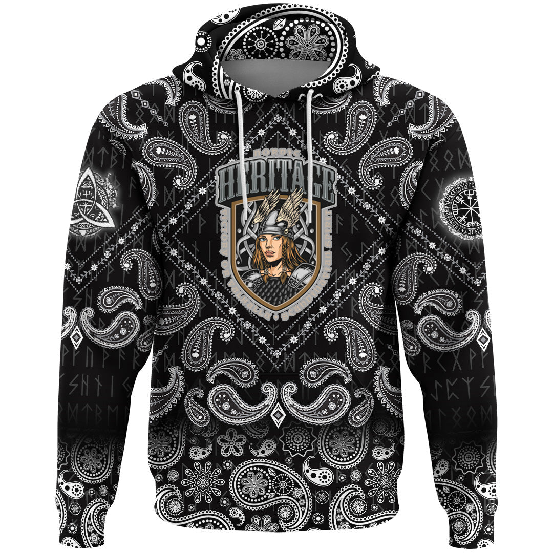 Viking Hoodie Pretty Valkyrie with Bandana Paisley Style RLT12 - Wonder Print Shop