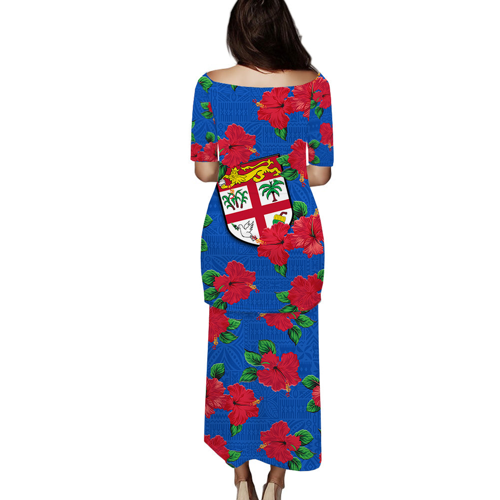 custom-personalised-fiji-puletasi-dress-tropical-flowers-mix-tapa-pattern