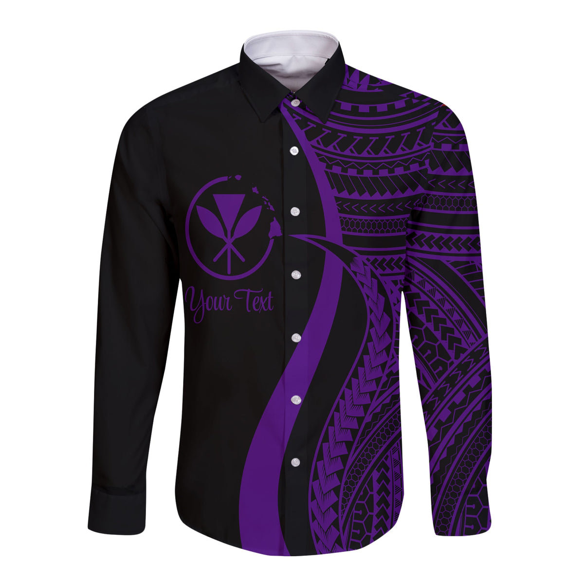 Hawaii Long Sleeves Button Shirts - Purple Polynesian Tentacle Tribal Pattern - Wonder Print Shop
