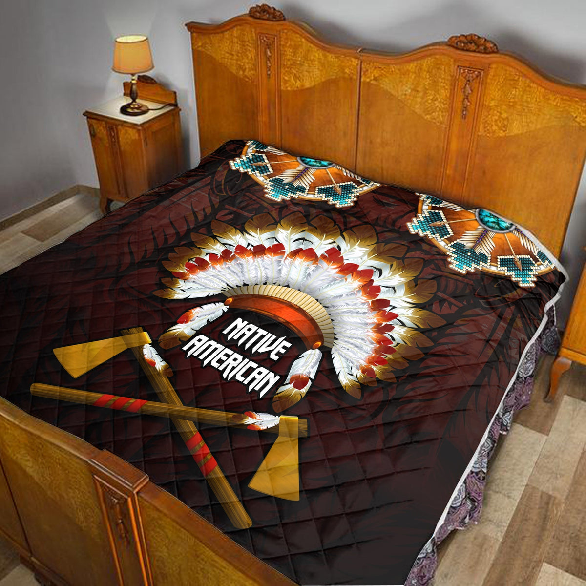 The First Americans Premium Quilt Indian Headdress With Skull LT13 - Wonder Print Shop