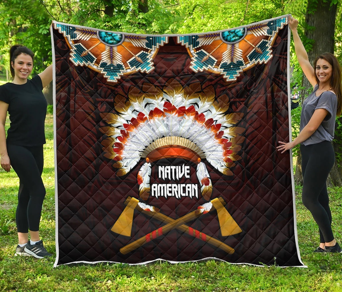 The First Americans Premium Quilt Indian Headdress With Skull LT13 - Wonder Print Shop