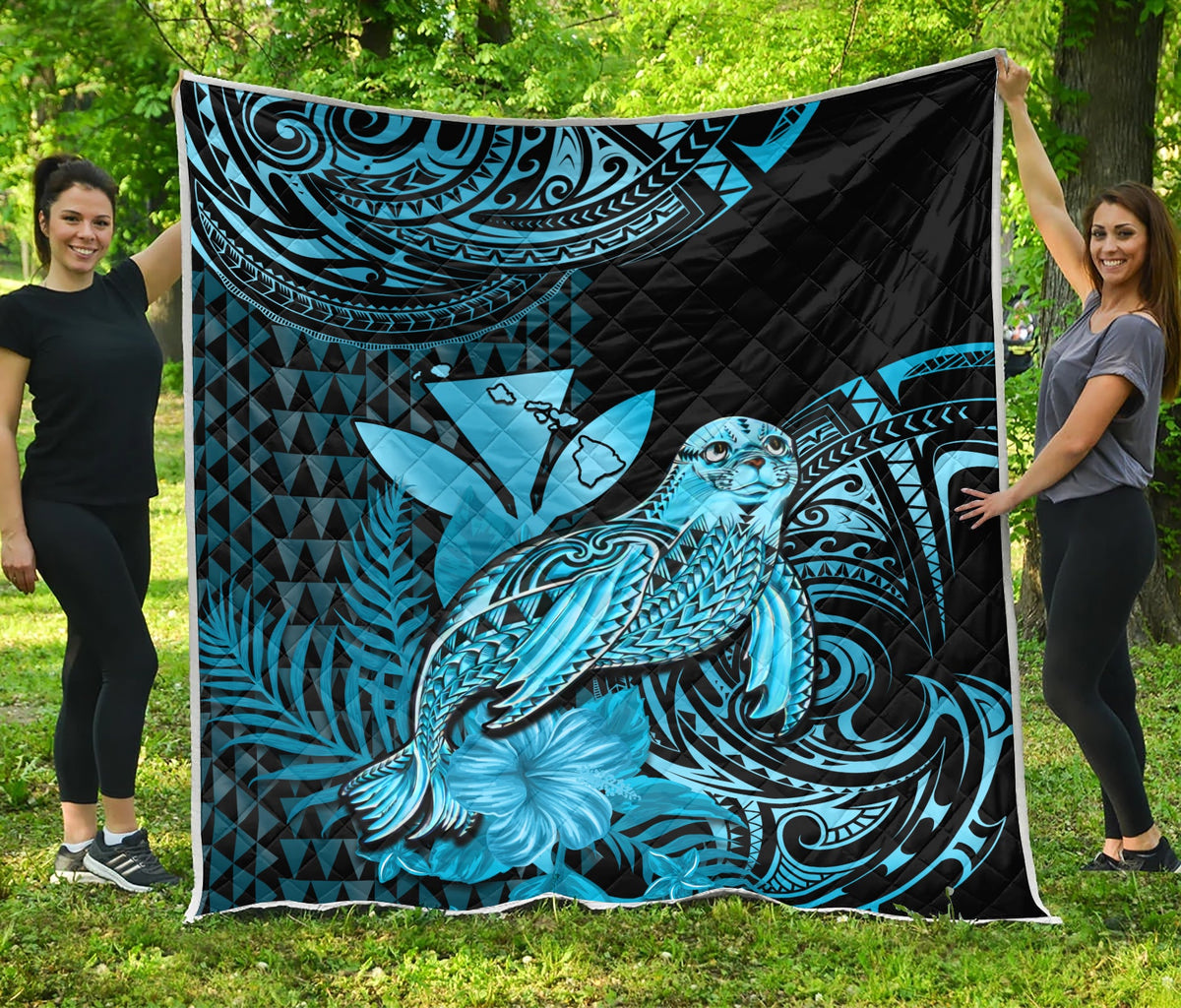 Hawaii Monk Seal Premium Quilt Kakau With Kanaka Turquoise - Wonder Print Shop