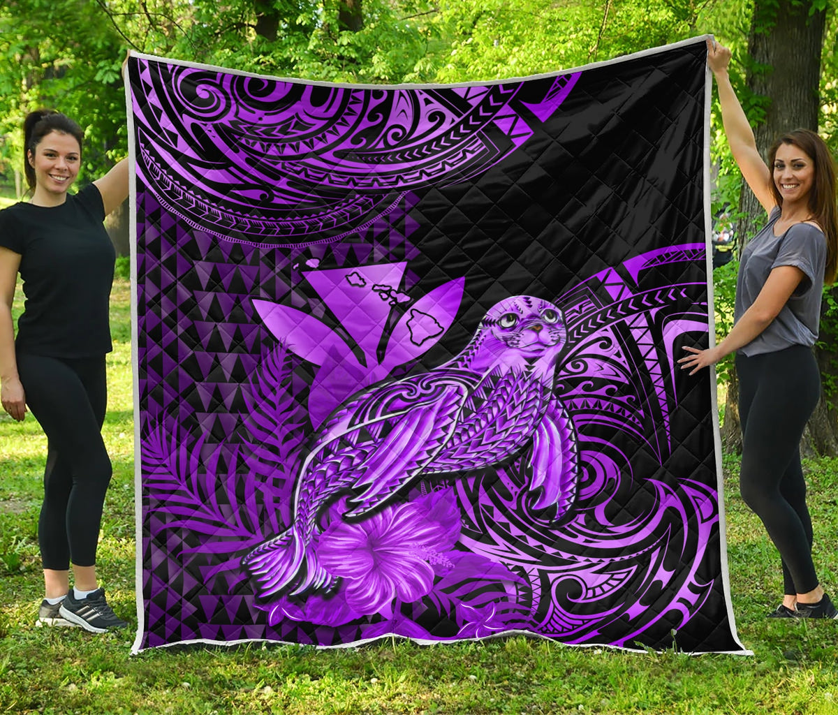 Hawaii Monk Seal Premium Quilt Kakau With Kanaka Purple - Wonder Print Shop