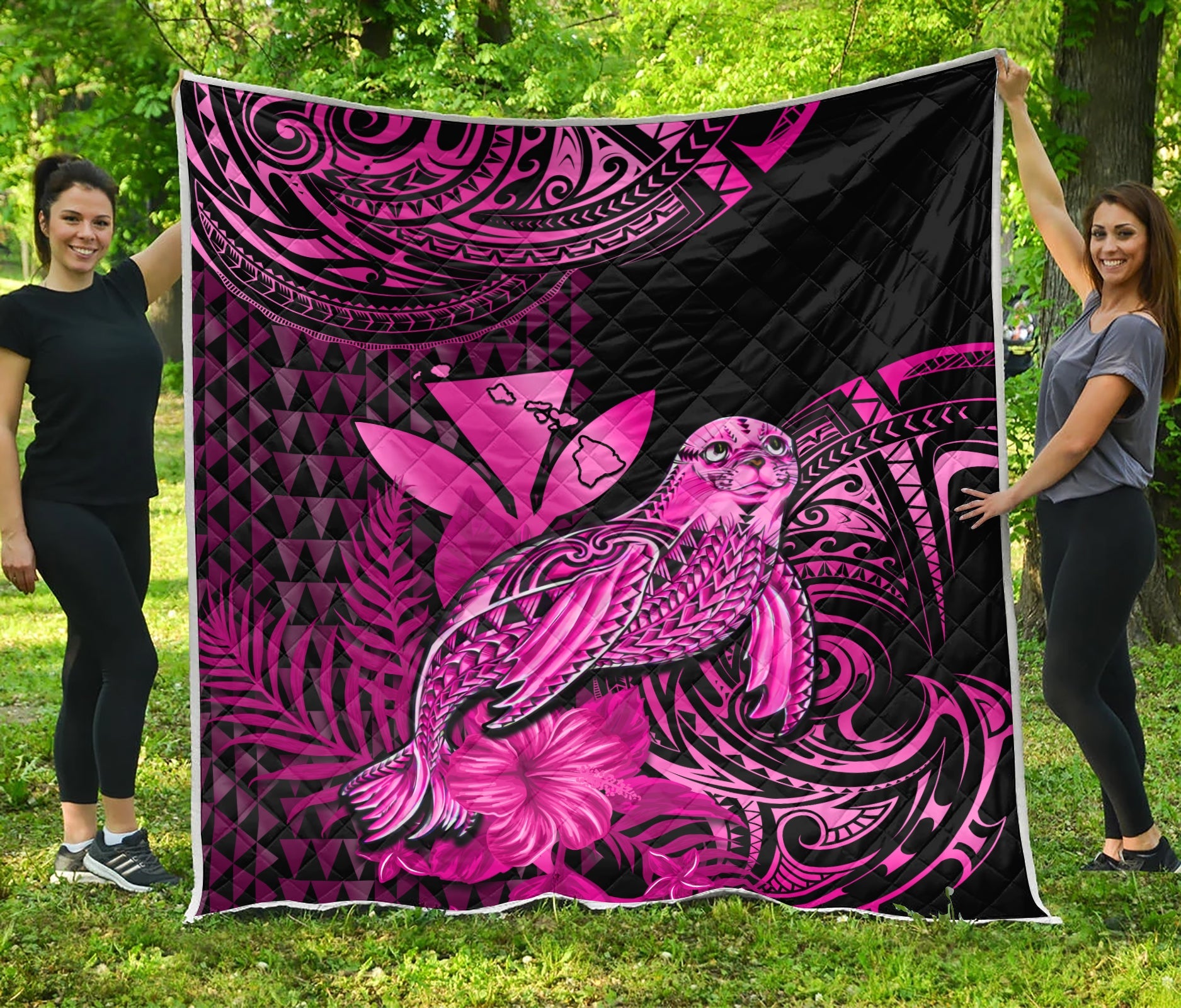 Hawaii Monk Seal Premium Quilt Kakau With Kanaka Pink - Wonder Print Shop