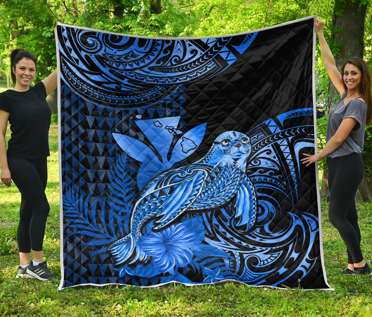 Hawaii Monk Seal Premium Quilt Kakau With Kanaka Blue - Wonder Print Shop