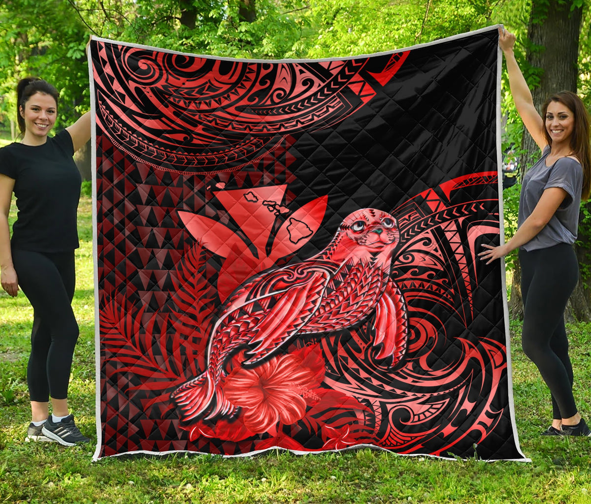 Hawaii Monk Seal Premium Quilt Kakau With Kanaka Red - Wonder Print Shop