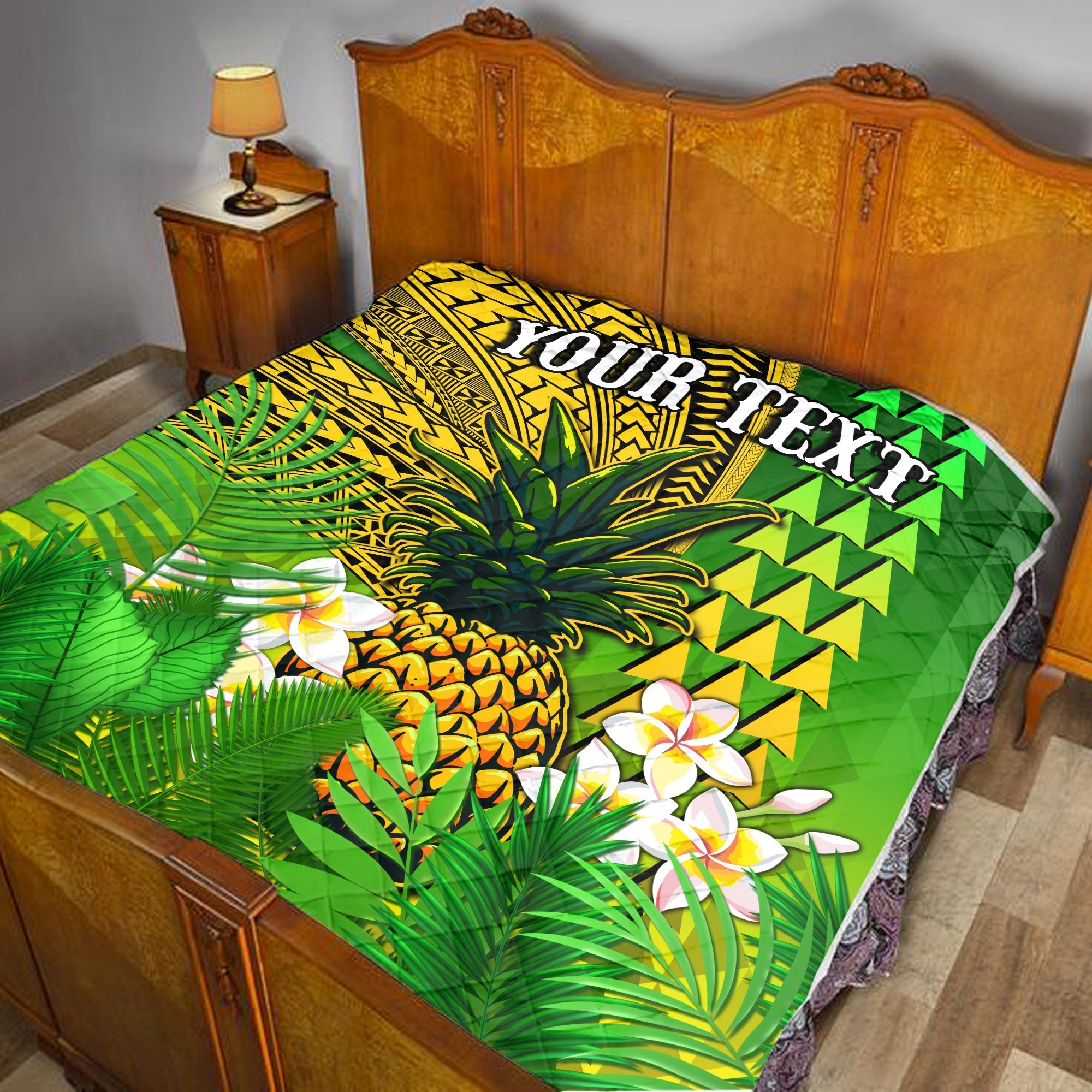 custom-personalised-hawaii-pineapple-premium-quilt-plumeria-frangipani-mix-tribal-pattern