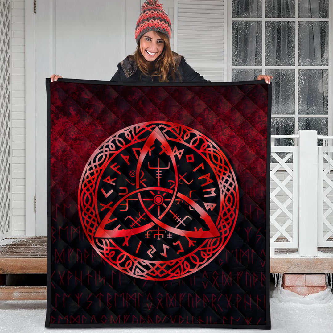 Viking Quilt - Vegvisir Nordic Viking Rune - Red Version Quilt RLT12 - Wonder Print Shop