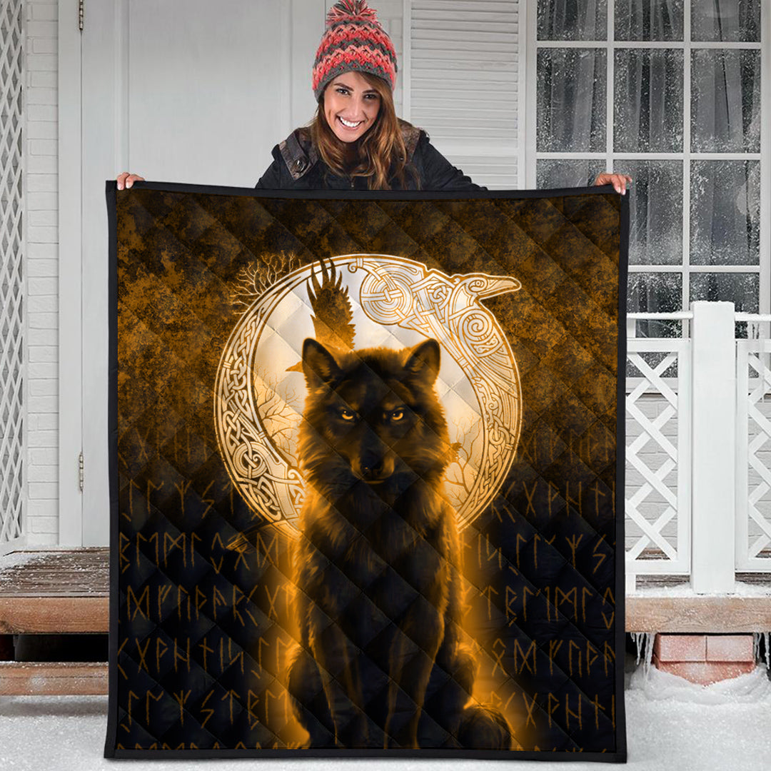 Viking Quilt - Fenrir Viking Wolf - Gold Version Quilt RLT12 - Wonder Print Shop