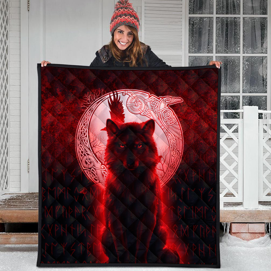 Viking Quilt - Fenrir Viking Wolf - Red Version Quilt RLT12 - Wonder Print Shop