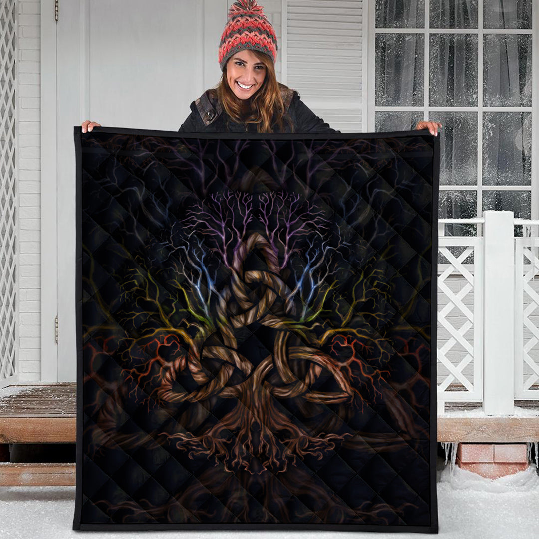 Viking Quilt - Colorful Tree Of Life With Triquetra Quilt RLT12 - Wonder Print Shop