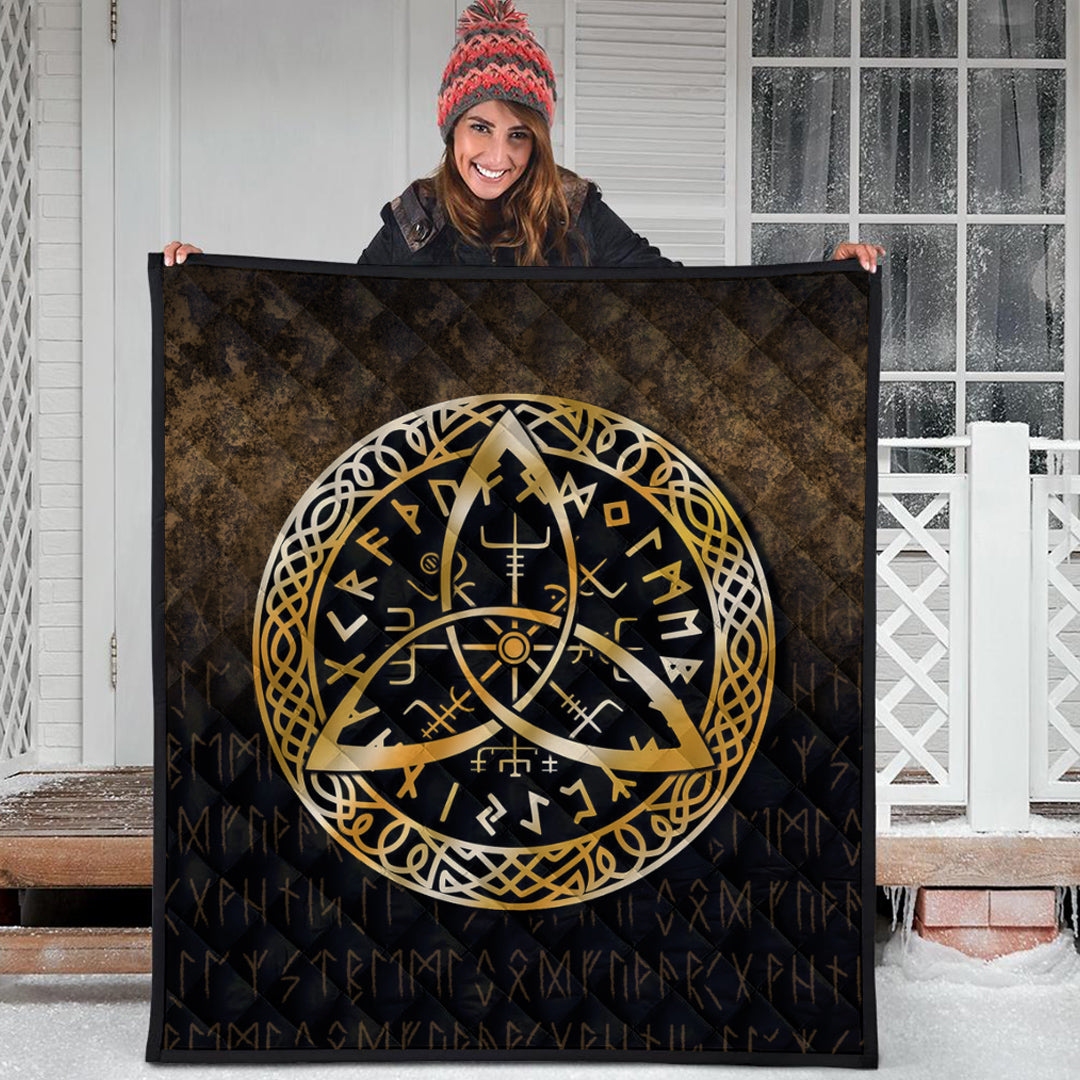 Viking Quilt - Vegvisir Nordic Viking Rune - Gold Version Quilt RLT12 - Wonder Print Shop