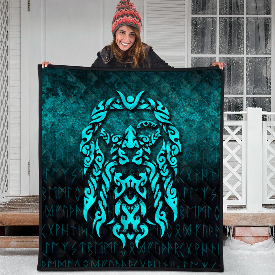 Viking Quilt - Viking God Odin Allfather In Asgard Raven God - Cyan Version Quilt RLT12 - Wonder Print Shop