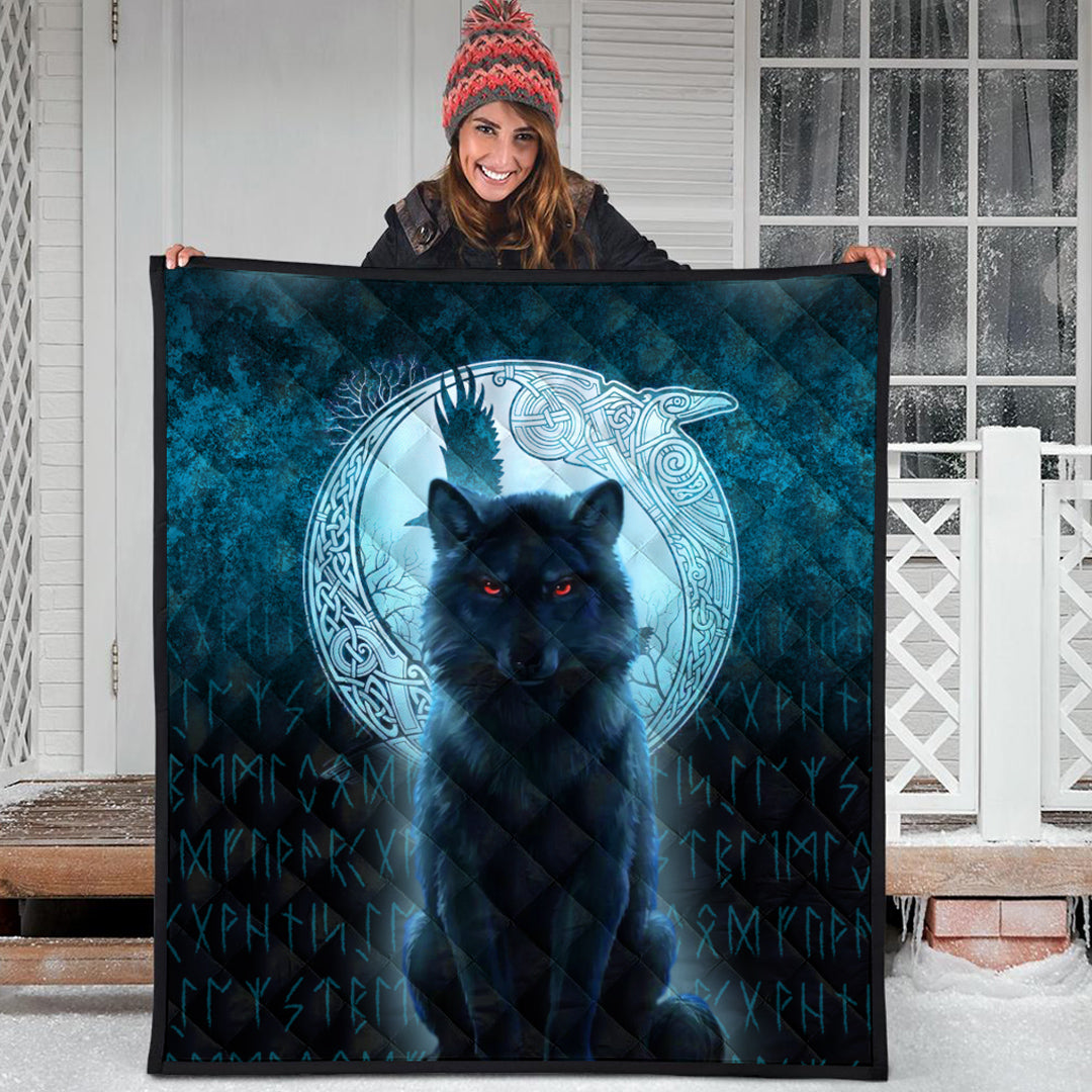 Viking Quilt - Fenrir Viking Wolf - Cyan Version Quilt RLT12 - Wonder Print Shop