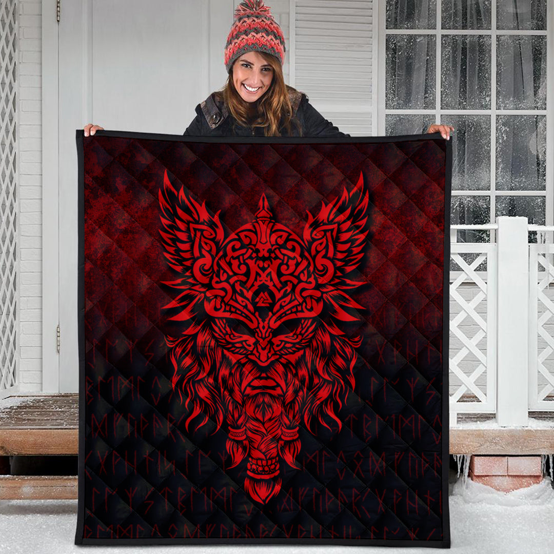 Viking Quilt - Odin The Allfather Asgard God and Chief Of Aesir - Red Version Quilt RLT12 - Wonder Print Shop
