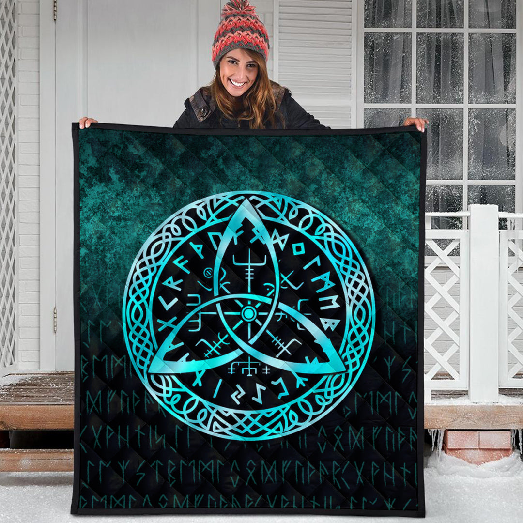 Viking Quilt - Vegvisir Nordic Viking Rune - Cyan Version Quilt RLT12 - Wonder Print Shop