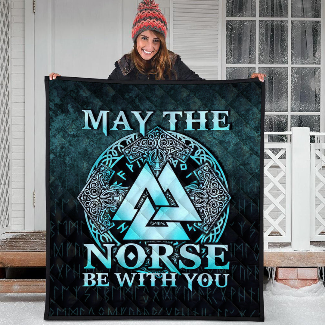 Viking Quilt - May The Norse Be With You Viking - Cyan Version Quilt RLT12 - Wonder Print Shop