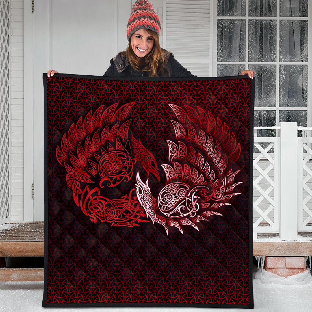 Viking Quilt - Ragnarok Huginn Muninn - Red Version Quilt RLT12 - Wonder Print Shop