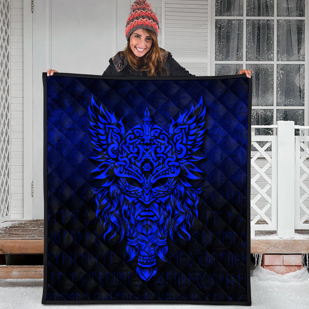 Viking Quilt - Odin The Allfather Asgard God and Chief Of Aesir - Blue Version Quilt RLT12 - Wonder Print Shop